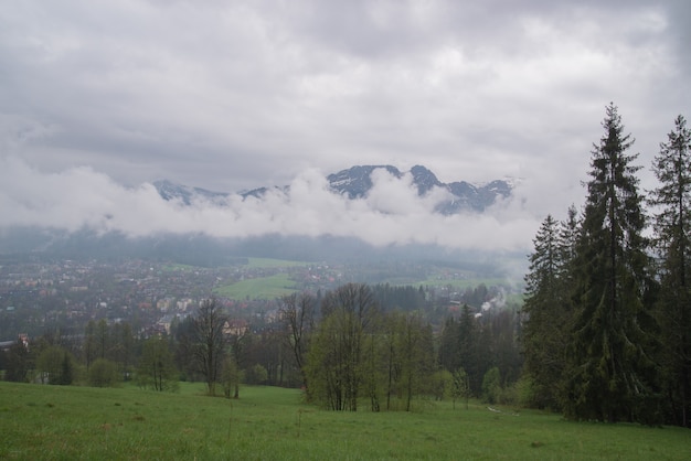 Eine Ansicht des Dal des Dorfes von Zakopane auf Tatra Bergen, Zakopane, Polen