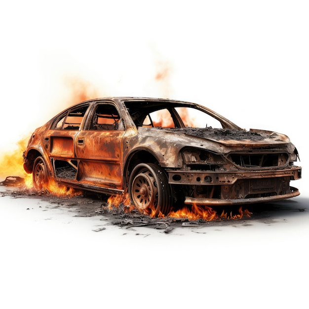 eine ansprechende Darstellung eines verbrannten und zerstörten Autos in einem perfekt positionierten Szenario