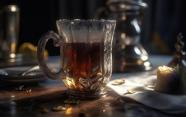 Eine antike Glastasse Tee