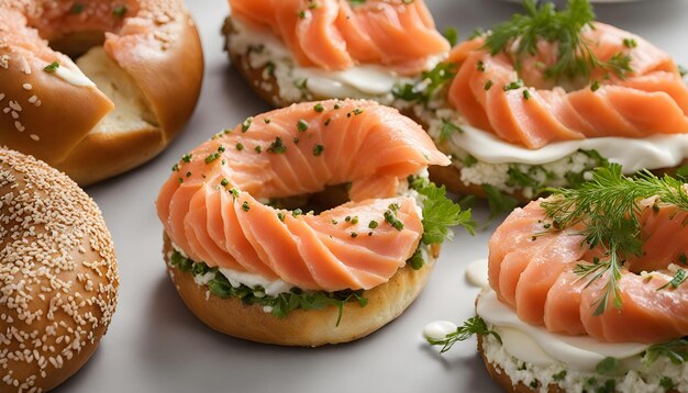 eine Anzeige von Bagels mit Lachs und Creme-Käse