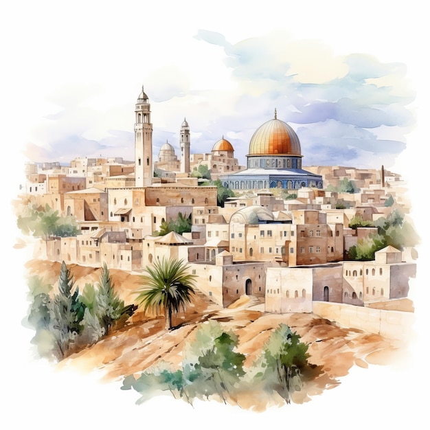 Foto eine aquarell-illustration des felskuppels in jerusalem