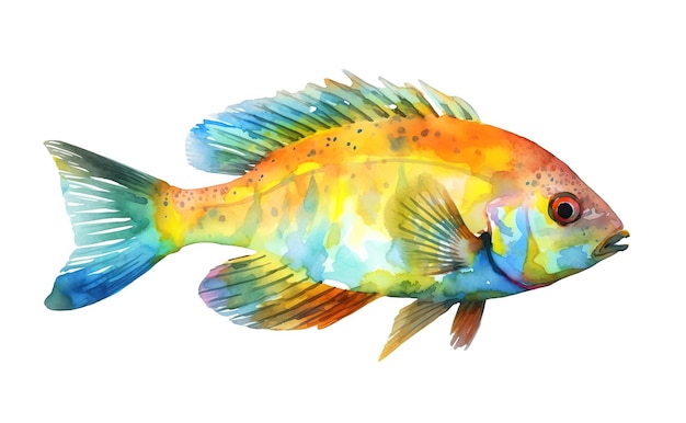 Eine Aquarell-Illustration eines exotischen Fisches