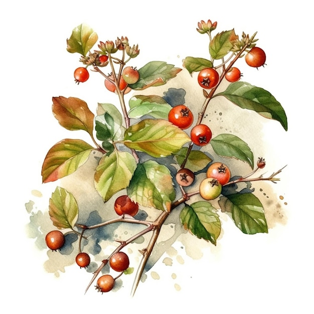 Eine Aquarellillustration eines Zweiges mit Beeren