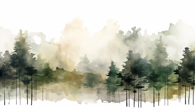 Foto eine aquarellillustration im clipart-stil mit einem wald