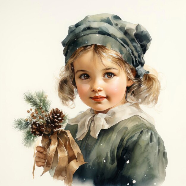 Foto eine aquarellmalerei, die das erstaunen eines kindes beim öffnen von geschenken am weihnachtsmorgen zeigt