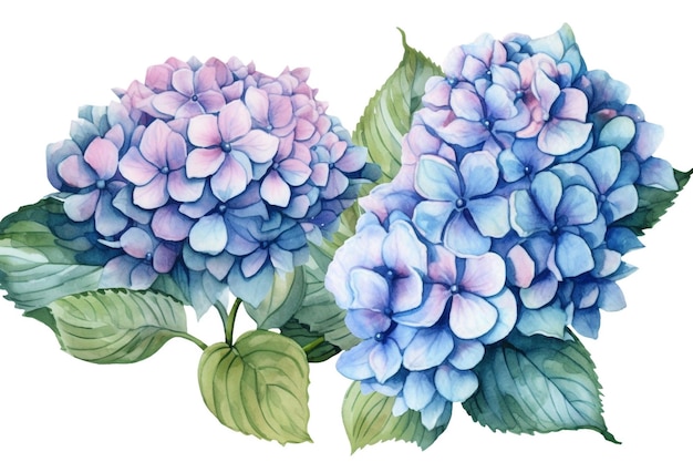 Eine Aquarellmalerei einer blauen Hortensie