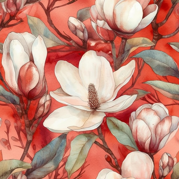 Eine Aquarellmalerei einer Magnolienblume.