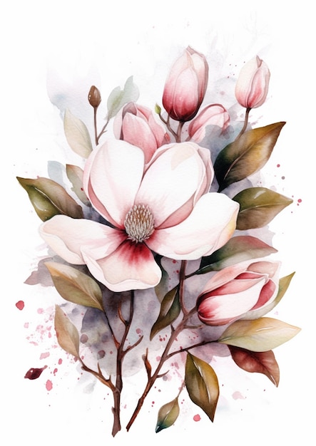 Eine Aquarellmalerei einer Magnolienblume.