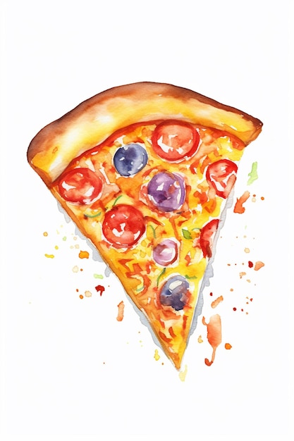 Eine Aquarellmalerei einer Pizza mit Oliven und Oliven.