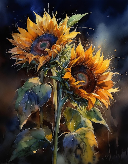 Foto eine aquarellmalerei einer sonnenblume