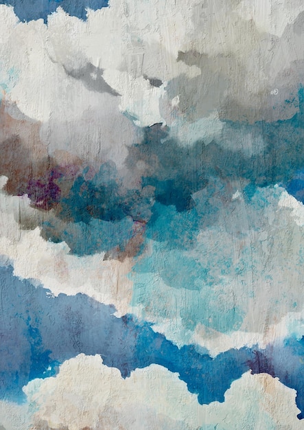 Eine Aquarellmalerei eines blauen Himmels mit Wolken