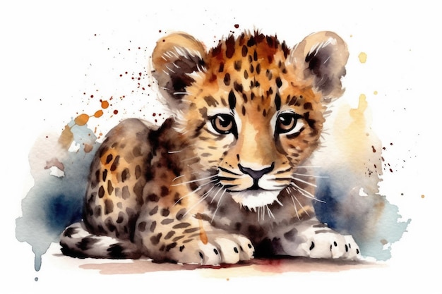 Eine Aquarellmalerei eines Leopardenjungen.