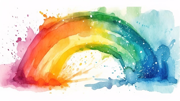 Eine Aquarellmalerei eines Regenbogens mit dem Wort Regenbogen darauf.