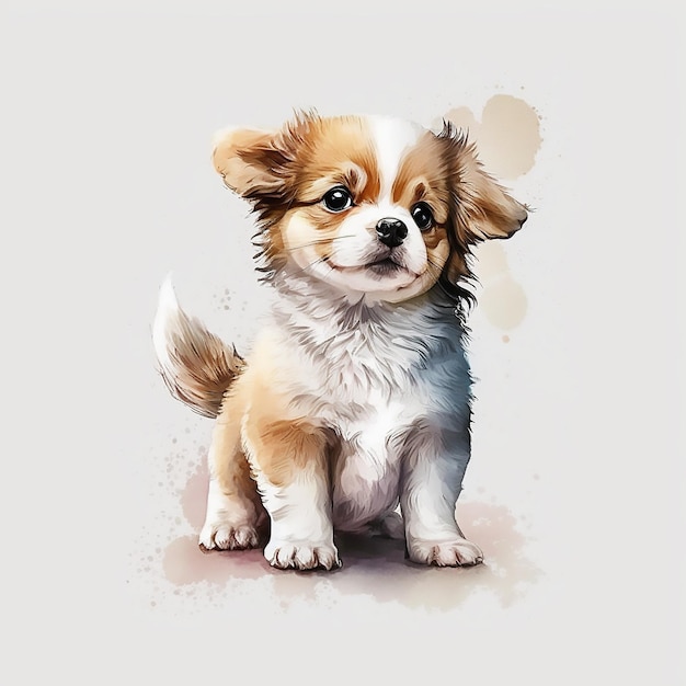 Eine Aquarellmalerei eines Welpen, der Chihuahua genannt wird.