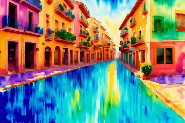 Eine AquarellstadtMediterranes Paradies Aquarellmalerei einer bezaubernden griechischen Stadt Generative KI