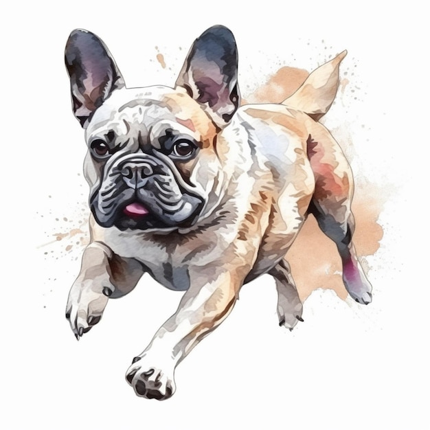 Eine Aquarellzeichnung einer französischen Bulldogge.