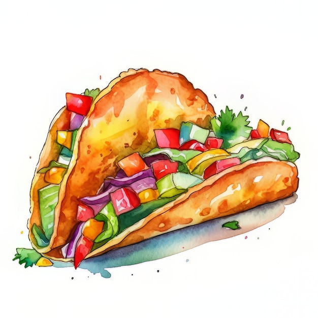 Eine Aquarellzeichnung eines Tacos mit Gemüse