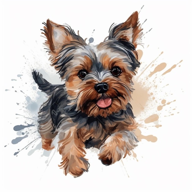 Eine Aquarellzeichnung eines Yorkshire-Terrier-Welpen.