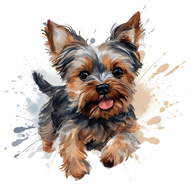 Eine Aquarellzeichnung eines Yorkshire-Terrier-Welpen.