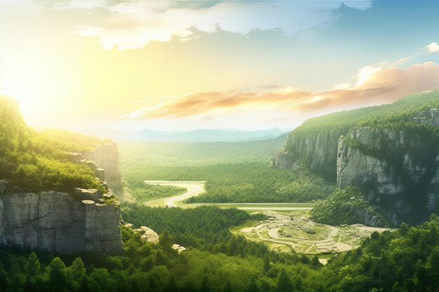 Eine asphaltierte Straße schöne Vegetation und hohe Berge können in dieser Szene gefunden werden