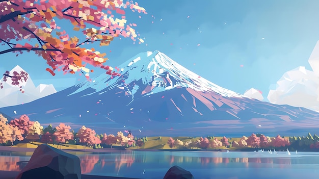 Eine atemberaubende Aussicht auf den Berg Fuji mit Kirschblüten im Vordergrund