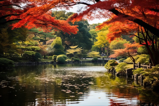 Eine atemberaubende Herbstoase, exquisites Herbstblatt und ein ruhiger Teich im Tokyo Metropolitan Teien Art Museum