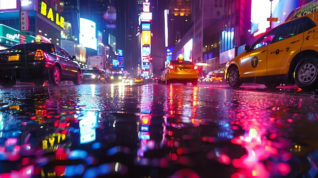 Eine atemberaubende Langbelichtung einer regnerischen Nacht am Times Square in New York City