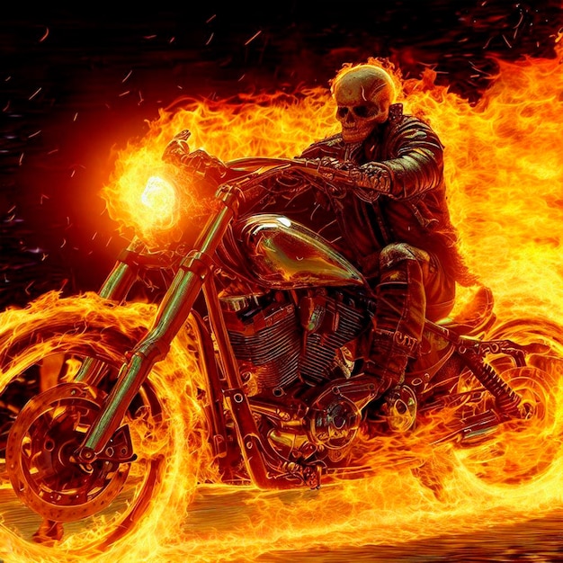 Eine atemberaubende Szene mit Ghost Rider, dem gespenstischen Antihelden, auf einem lodernden Feuerrad