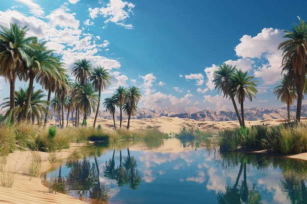 Foto eine atemberaubende wüstenoase mit palmen