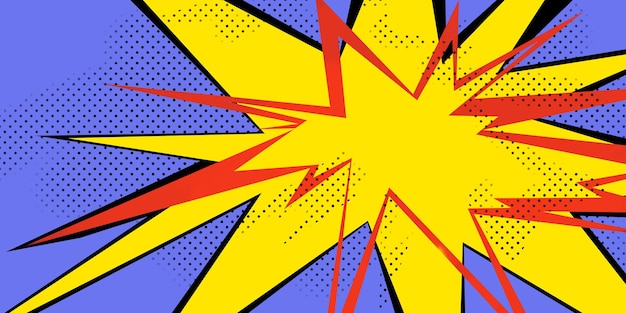 Eine auffallende Pop-Art-Explosionsgrafik auf einem blauen gestreckten Hintergrund, die ein lebendiges Konzept der Energie verkörpert 3D-Rendering