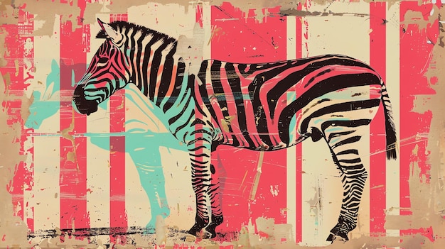 Eine auffallende und farbenfrohe Abbildung eines Zebras mit einem einzigartigen und faszinierenden Stil