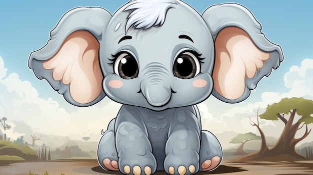 Eine Aufklebervorlage von einer Zeichentrickfigur mit einem Elefanten