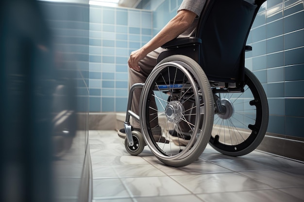 Eine Aufnahme einer Person mit eingeschränkter Mobilität, die den Shampoo Cap im Rollstuhl benutzt