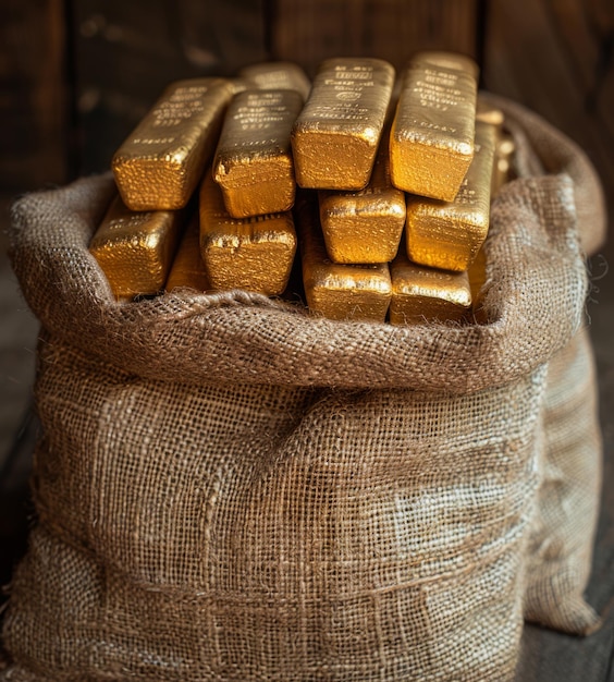 Eine aus Schleifen gefüllte Tasche mit Goldbarren