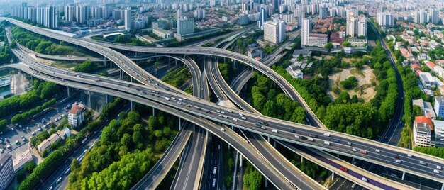 Eine Autobahn mit einer Autobahn und eine Autobahn, die im Hintergrund eine Autobahrt hat