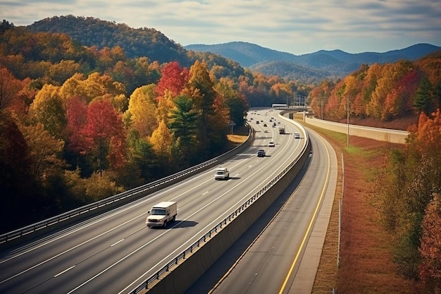 Foto eine autobahn mit vielen autos, die sie hinunterfahren