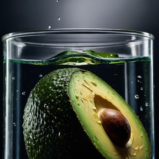 Foto eine avocado wird in ein glas wasser gegossen