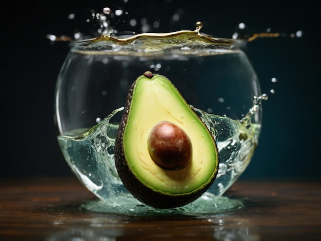 eine Avocado wird in eine Schüssel mit Wasser gespritzt