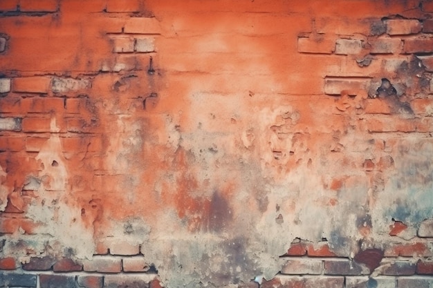 Eine Backsteinmauer mit roter und oranger Farbe.