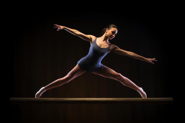 Foto eine balletttänzerin steht auf einer bühne mit schwarzem hintergrund.