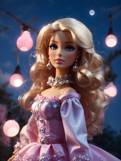 Eine Barbie mit einem Nachtlichtmond am Himmel