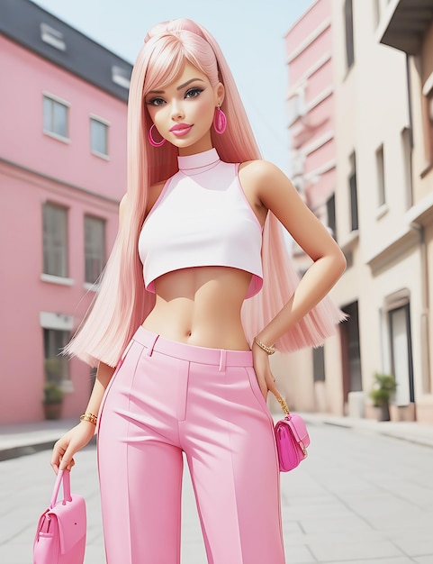 Eine Barbie-Puppe in einem rosa Kleid