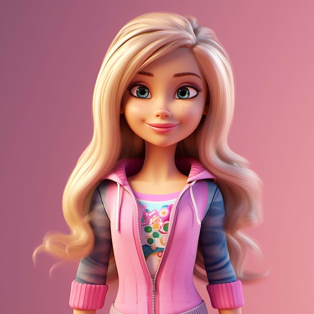 Eine Barbie-Puppe mit einer rosa Jacke, auf der „Frozen“ steht.