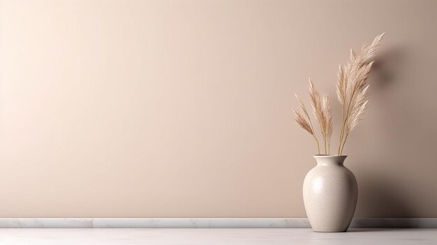 Eine beige Vase mit einer Pflanze darin