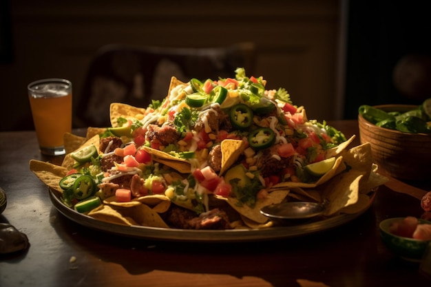 Eine beladene Nacho-Platte