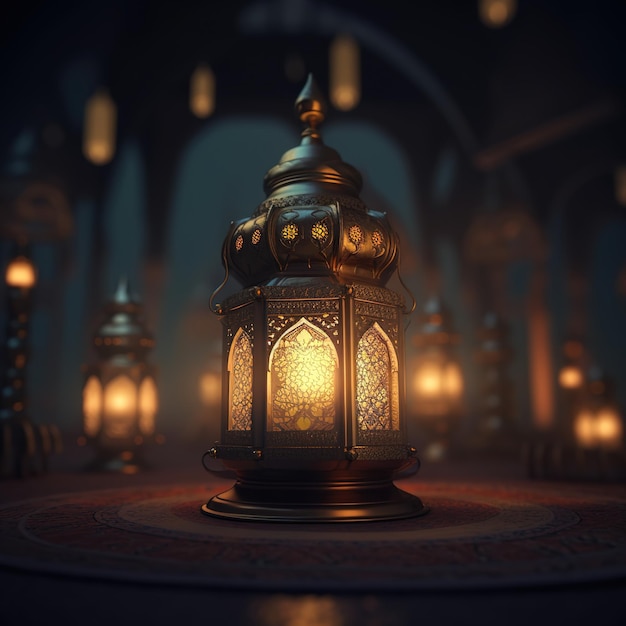 Eine beleuchtete Lampe mit dem Wort Ramadan darauf