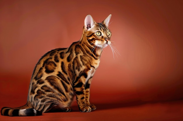 Eine Bengalenkatze, anmutig gegen einen hellen Hintergrund isoliert