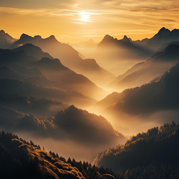 eine Bergkette mit Bäumen und Bergen im Hintergrund