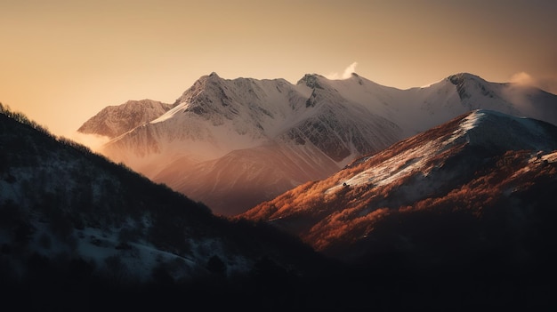 Eine Bergkette mit schneebedeckten Bergen im Hintergrund