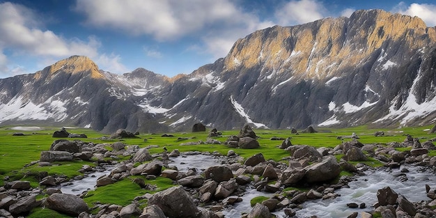 Eine Berglandschaft, durch die ein Fluss fließt